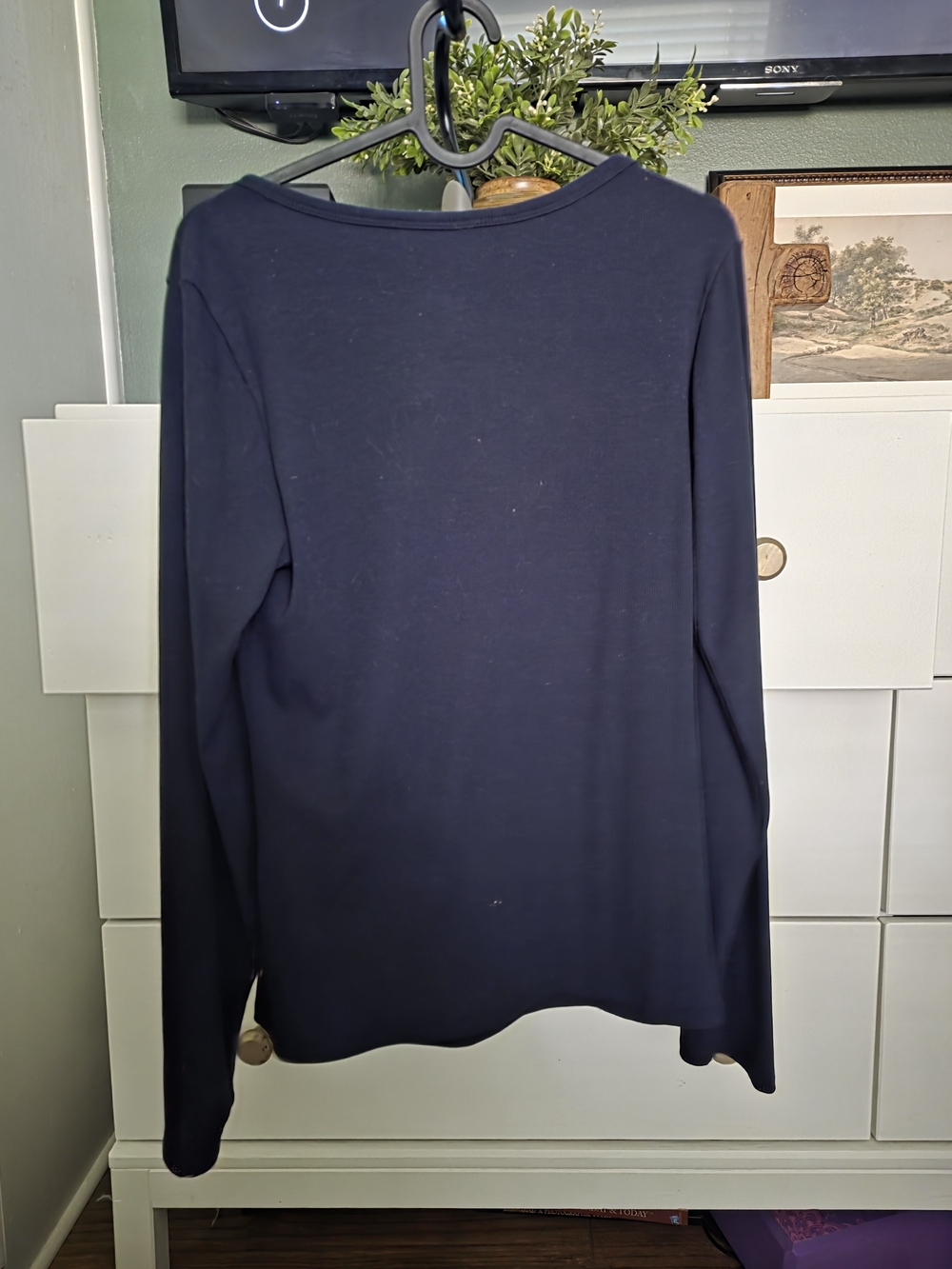 Navy Button Henley Long Sleeve Top - Picture 2 of 2